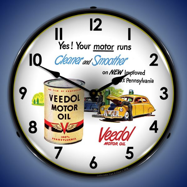 Veedol Motor Oil LED Lighted Wall Clock 14 x 14 Inches