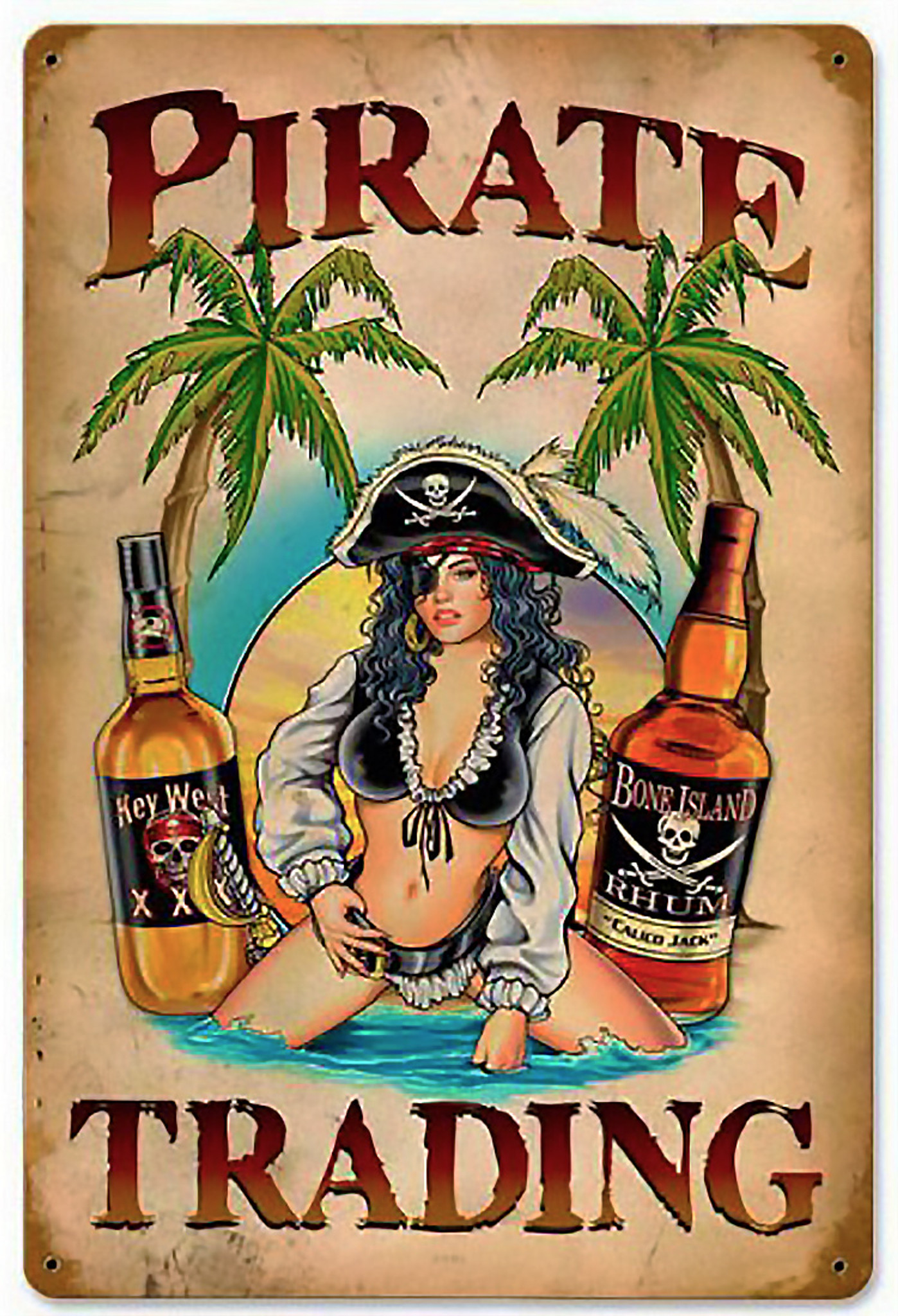 Pirate Trading Pinup Metal Sign 12 x 18 Inches