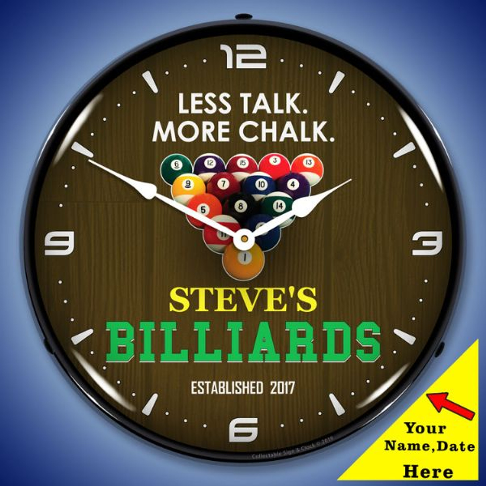 Personalized Billiards Room Led Lighted Wall Clock 14 X 14 Inches