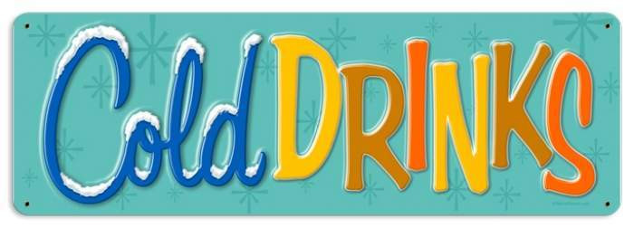 Retro Cold Drinks Metal Sign 24 x 8 Inches