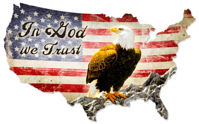 Retro In God We Trust Metal Sign 25 x 16 inches