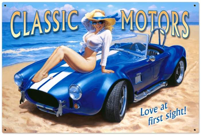 Retro Classic Motors - Pin-Up Girl Metal Sign 36 x 24 Inches