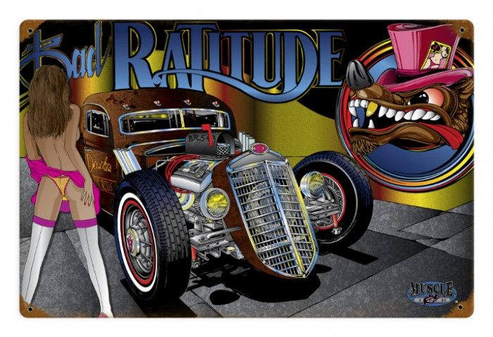 Vintage Rat Rod Ratitude PinUp Girl Metal Sign 18 x 12