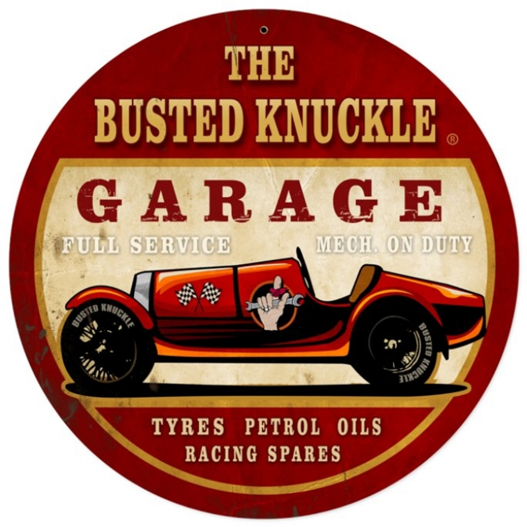 vintage old race car round metal sign 14 x 14 inches