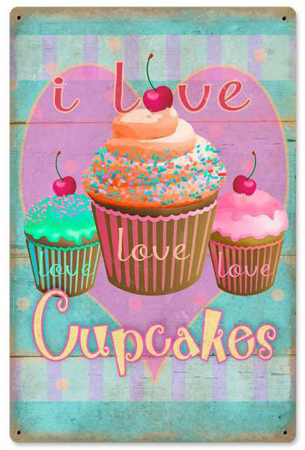 Retro Cupcakes Love Metal Sign 12 X 18 Inches