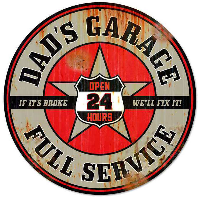 Retro Dads Garage Round Metal Sign 28 x 28 Inches