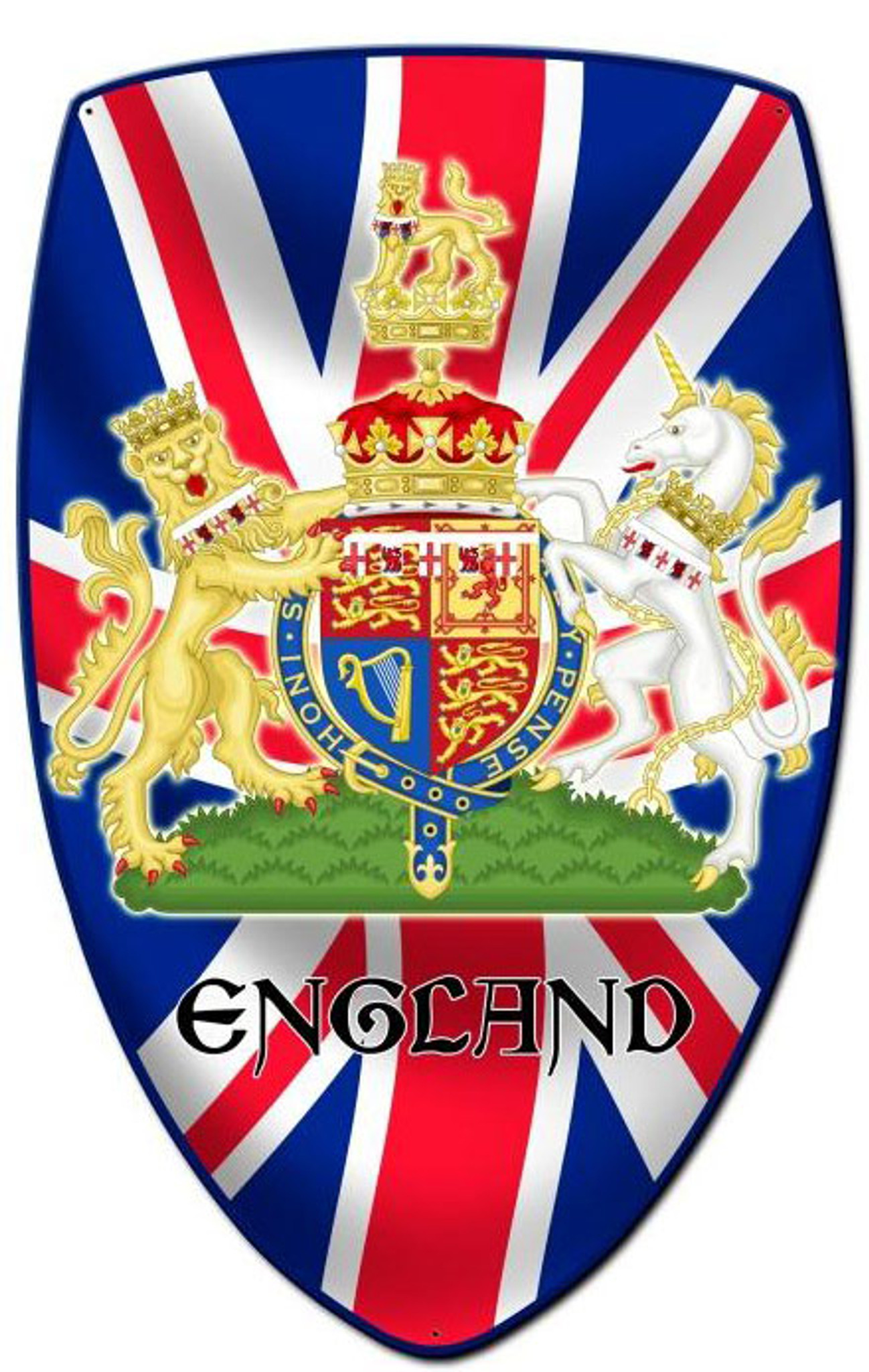 England Shield Custom Shape Metal Sign 21 x 32 Inches