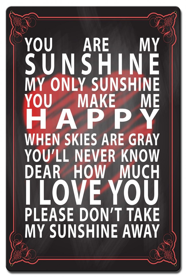 You Are My Sunshine Metal Sign 16 x 24 Inches