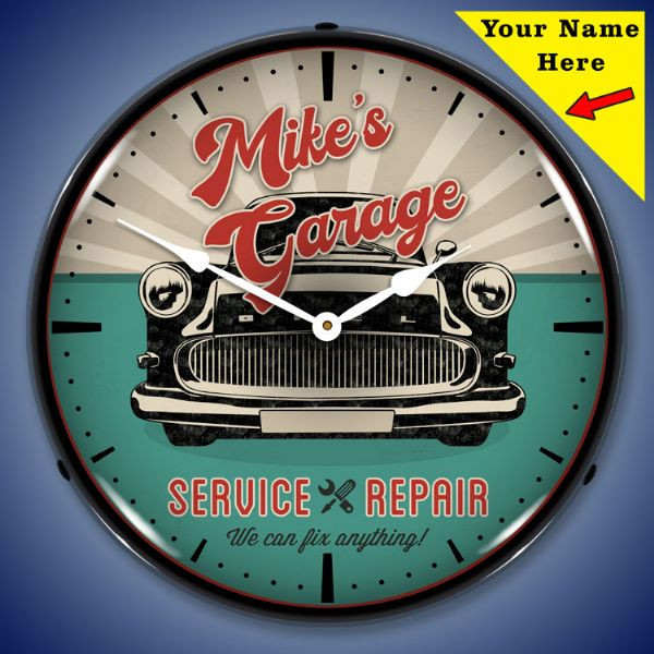 Personalized Garage Service and Repair LED Lighted Wall Clock 14 x 14