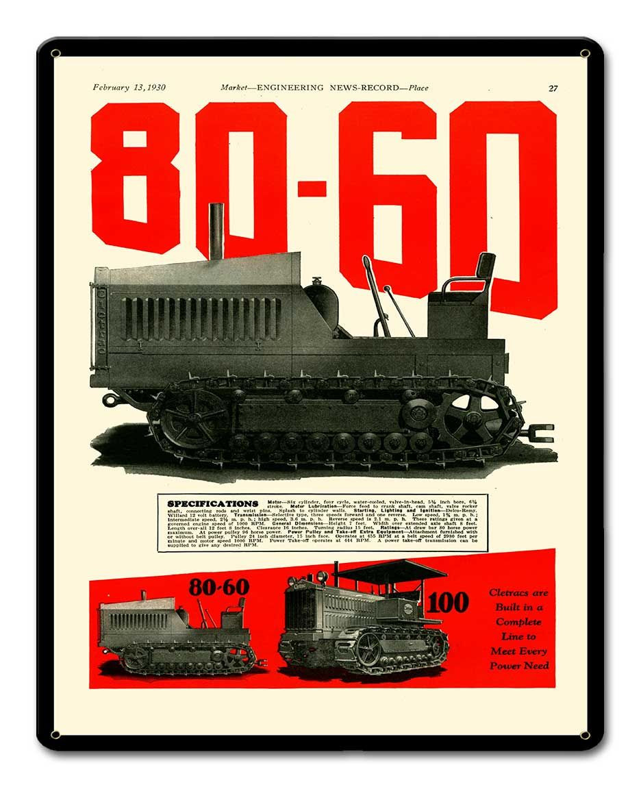 Cletrac 80-60 Metal Sign 12 x 15 Inches