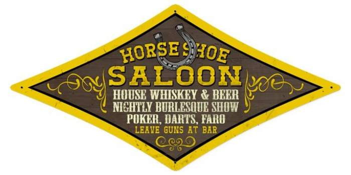 Retro Horse Shoe Saloon Diamond Metal Sign 24 x 12