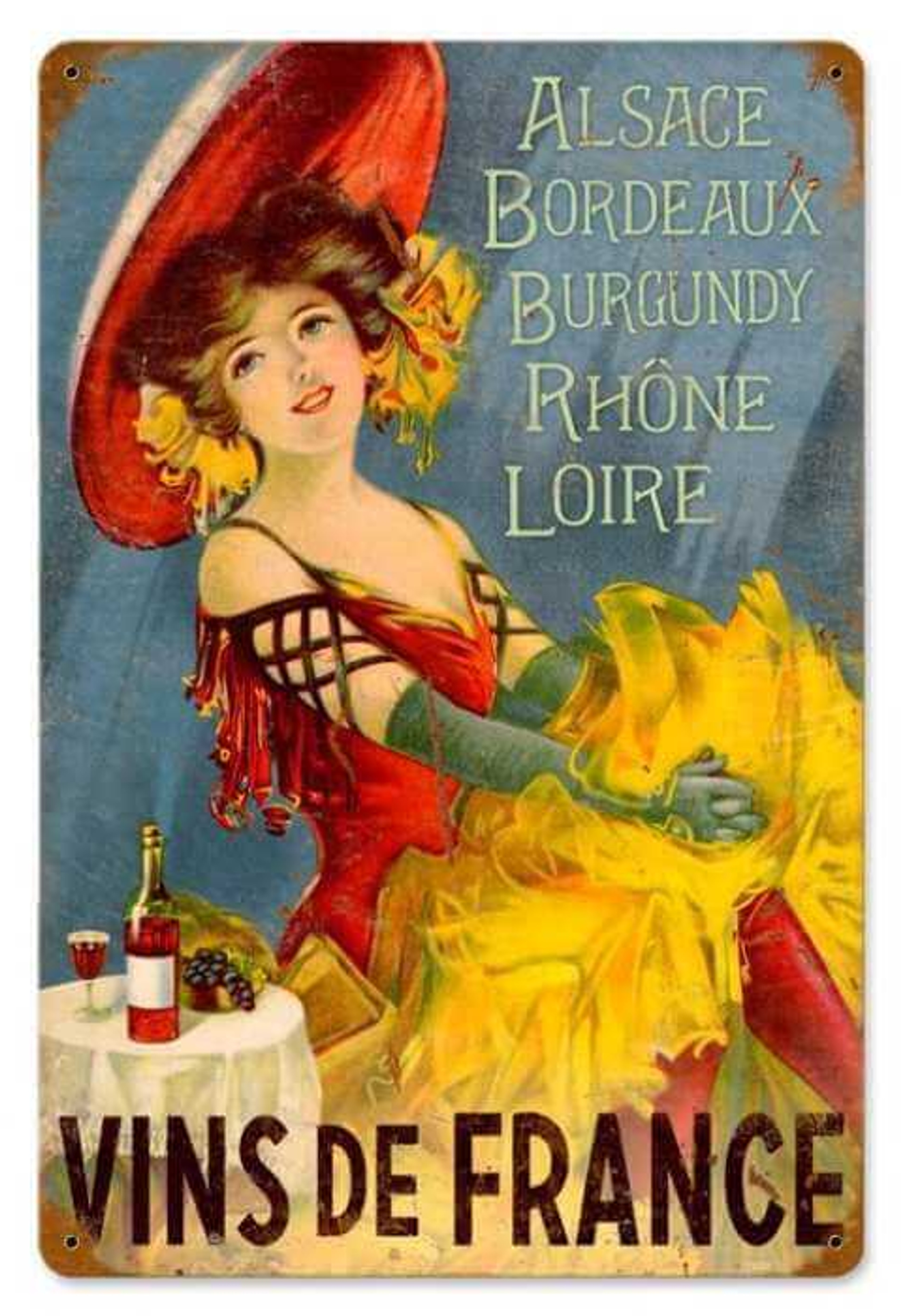 Retro Wines Of France Metal Sign 18 X 12 Inches 