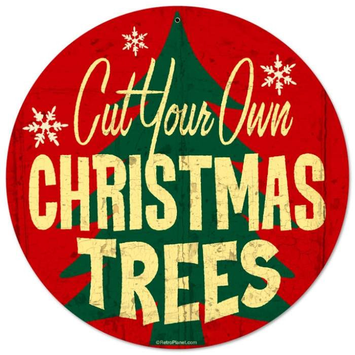 Retro Christmas Trees Metal Sign 14 x 14 Inches