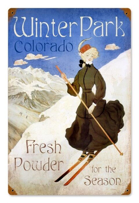 Vintage Ski Winter Park Metal Sign 12 x 18 Inches