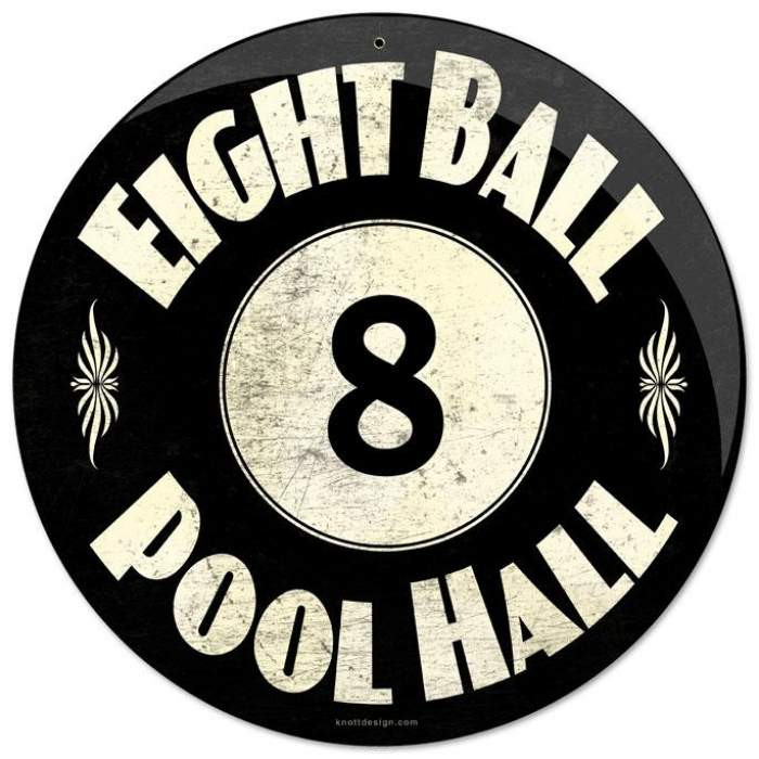 Vintage 8 Ball Pool Hall Round Metal Sign 14 x 14 Inches