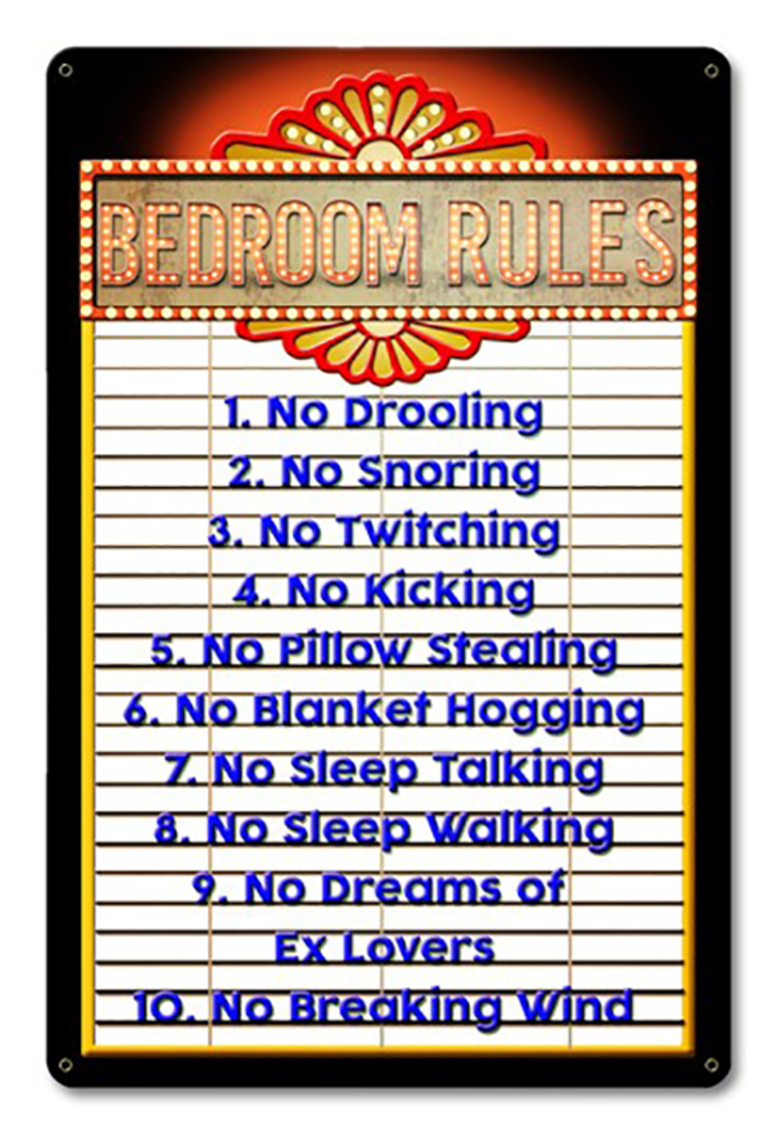 Bedroom Rules Metal Sign 18 X 12 Inches