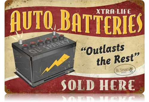 Vintage Auto Batteries Metal Sign 12 x 18 Inches