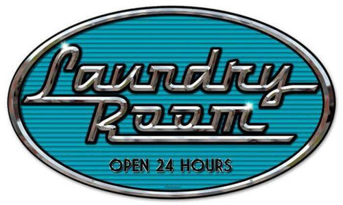 Retro Laundry Chrome Oval Metal Sign 14 x 24 Inches