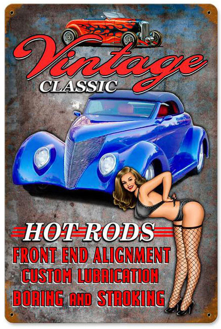 Vintage Hot Rods Metal Sign 12 x 18 Inches