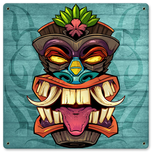Tiki Head 7 Metal Sign 12 x 12 Inches