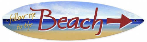 Vintage Beach Arrow Surfboard Metal Sign 6 x 22 Inches