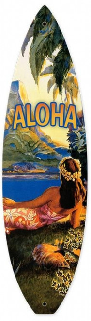 ALOHA＊確認用 Retro Hawaii Aloha Surfboard Metal Sign 22 x 6 Inches