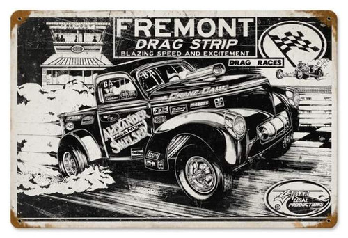 Vintage Freemont Drag Strip Metal Sign 12 x 18 Inches