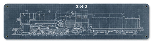 Train Blue Print 2-8-2 Metal Sign 20 x 5 Inches