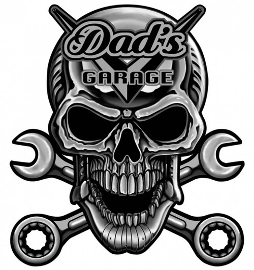 Dad's Garage  Skull Chrome Metal Sign 30 x 30 Inches