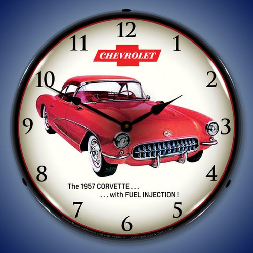 1957 Corvette Fuel Injection Lighted Wall Clock 14 x 14 Inches