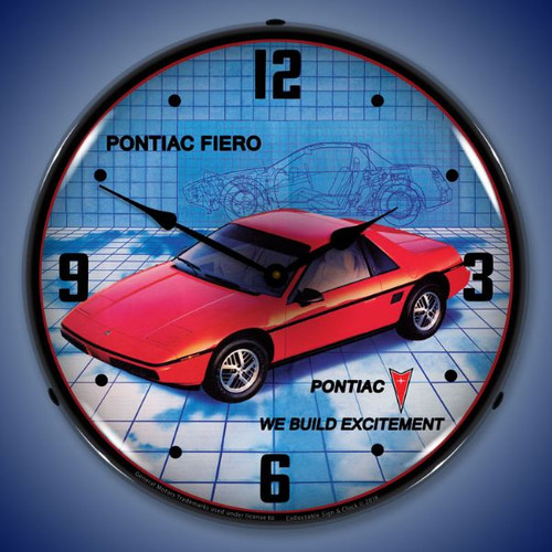 1984 Pontiac Fiero Lighted Wall Clock 14 x 14 Inches