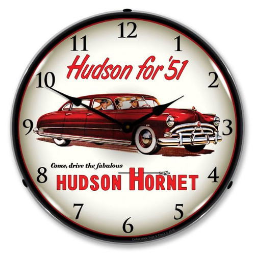 1951 Hudson Hornet Lighted Wall Clock 14 x 14 Inches