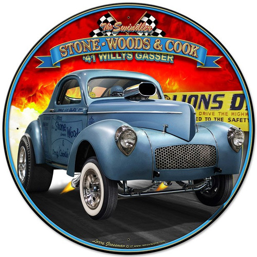 1941 S.W.C. Willys Gasser Metal Sign 28 x 28 inches