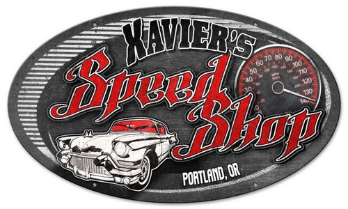 Oval Speed Shop Metal Sign - Personalized 24 x 14 Inches