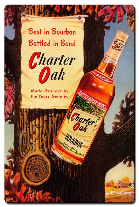 Charter Oak Bourbon Metal Sign 16 x 24 Inches
