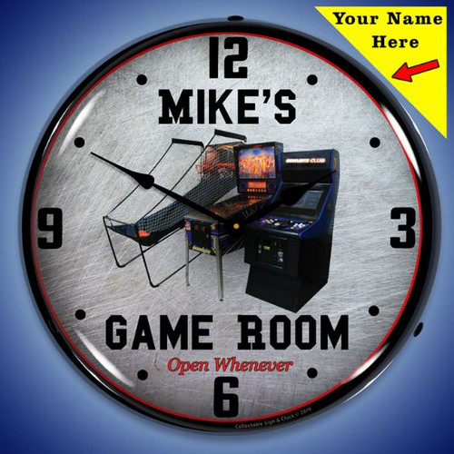 Personalized Game Room LED Lighted Wall Clock 14 x 14 Inches (Add Your Name)