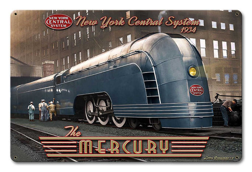 NY Central Mercury Train Metal Sign 18 x 12 Inches