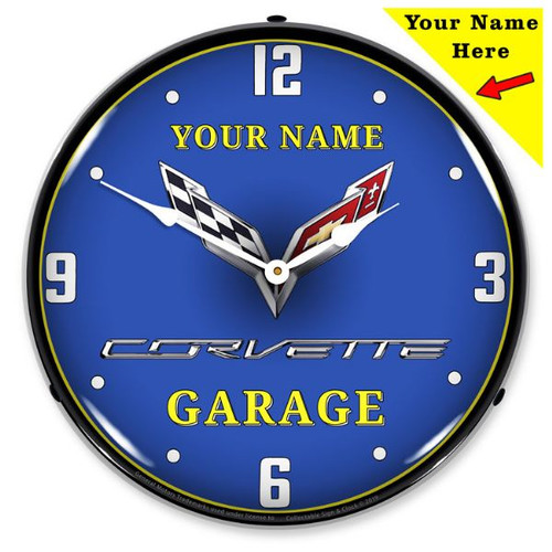 Personalized C7 Corvette Garage LED Lighted Wall Clock 14 x 14 Inches