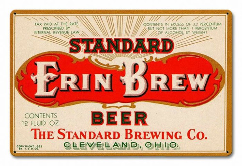 Standard Erin Brew Beer Metal Sign 18 x 12 Inches