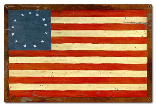 18x12 US Flag 13 Stars: Vintage Metal Wall Art