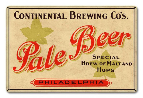 Continental Brewing Co Pale Beer Metal Sign 18 x 12 Inches