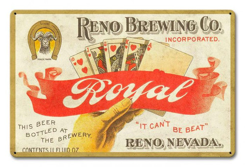 Reno Brewing Co Royal Beer Metal Sign 18 x 12 Inches