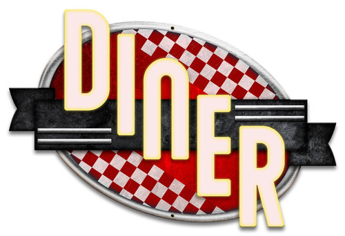 Diner Red Checkers Metal Sign 18 x 12 Inches
