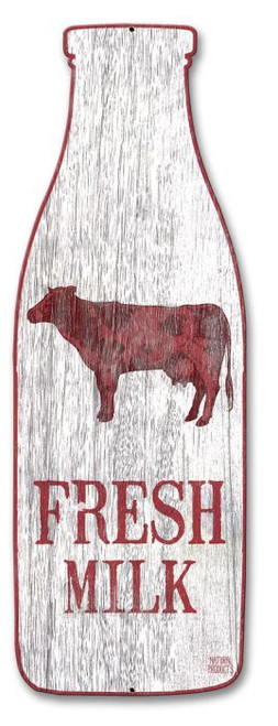 Fresh Milk Bottle Metal Sign 27 x 9 Inches