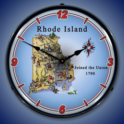 State of Rhode Island LED Lighted Wall Clock 14 x 14 Inches