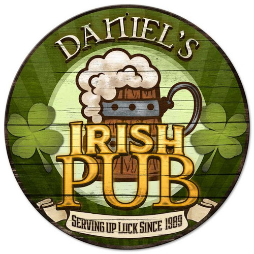 Irish Pub Round Metal Sign - Personalized 14 x 14 Inches