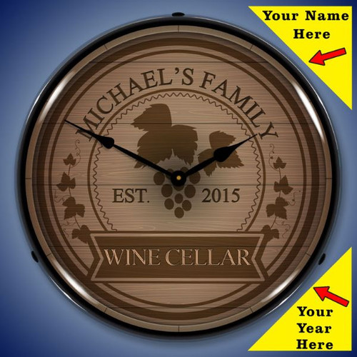 Personalized Wine Cellar LED Lighted Wall Clock 14 x 14 Inches