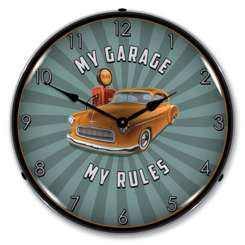 My Garage My Rules LED Lighted Wall Clock 14 x 14 Inches