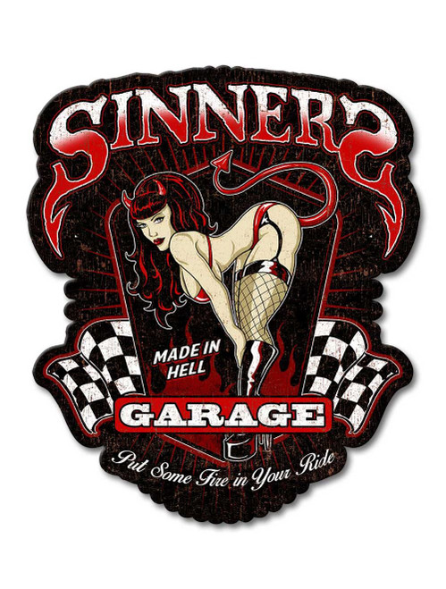 Sinners Garage Metal Sign 14 x 16 Inches