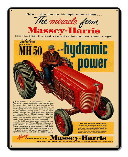 Massey Harris Tractor Ad Metal Sign 12 x 15 Inches